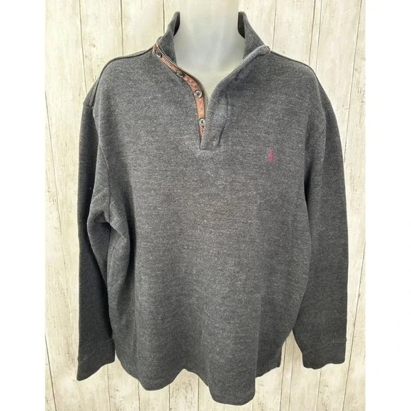 Men's VTG Polo Ralph Lauren Pullover Quarter Zip Button Size XL Charcoal Gray - Picture 2 of 9